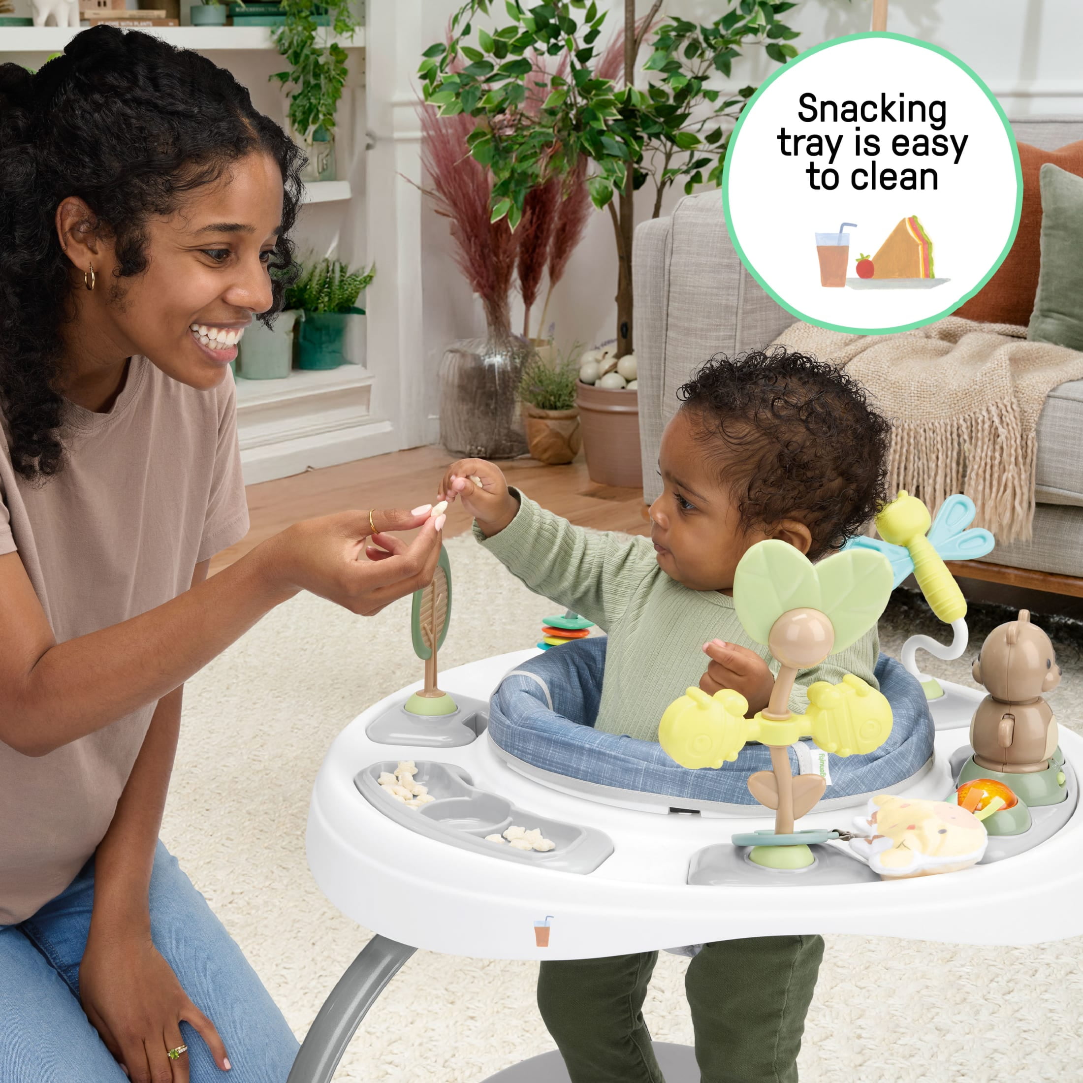 Ingenuity Bounce to Bloom 2-in-1 Activity Jumper & Table, Chambray, Ages 6–24 Months
