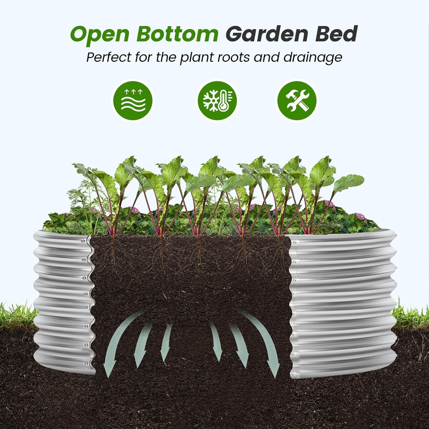 Land Guard 3 Pack 4x4x2ft Raised Round Garden Beds Outdoor, Easy Assembly Durable 2ft Tall Galvanized Metal Planter Box silvery
