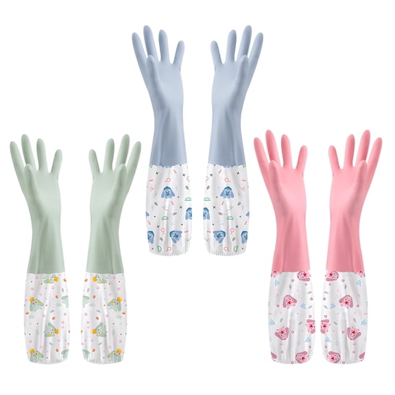 MOAMUN 3PCS Rubber Cleaning Gloves, Waterproof Reusable Dishwashing Gloves, 3 Colors Latex-Free Kitchen Gloves for Laundry Cleaning Working Gardening Cooking (46cm/18inch)