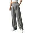 thumbnail image 5 of Lenpel Dress Pants for Women Trendy High Waisted Pleated Wide Leg Work Pants Business Casual Trousers with Pockets(Gray,X-Large), 5 of 5