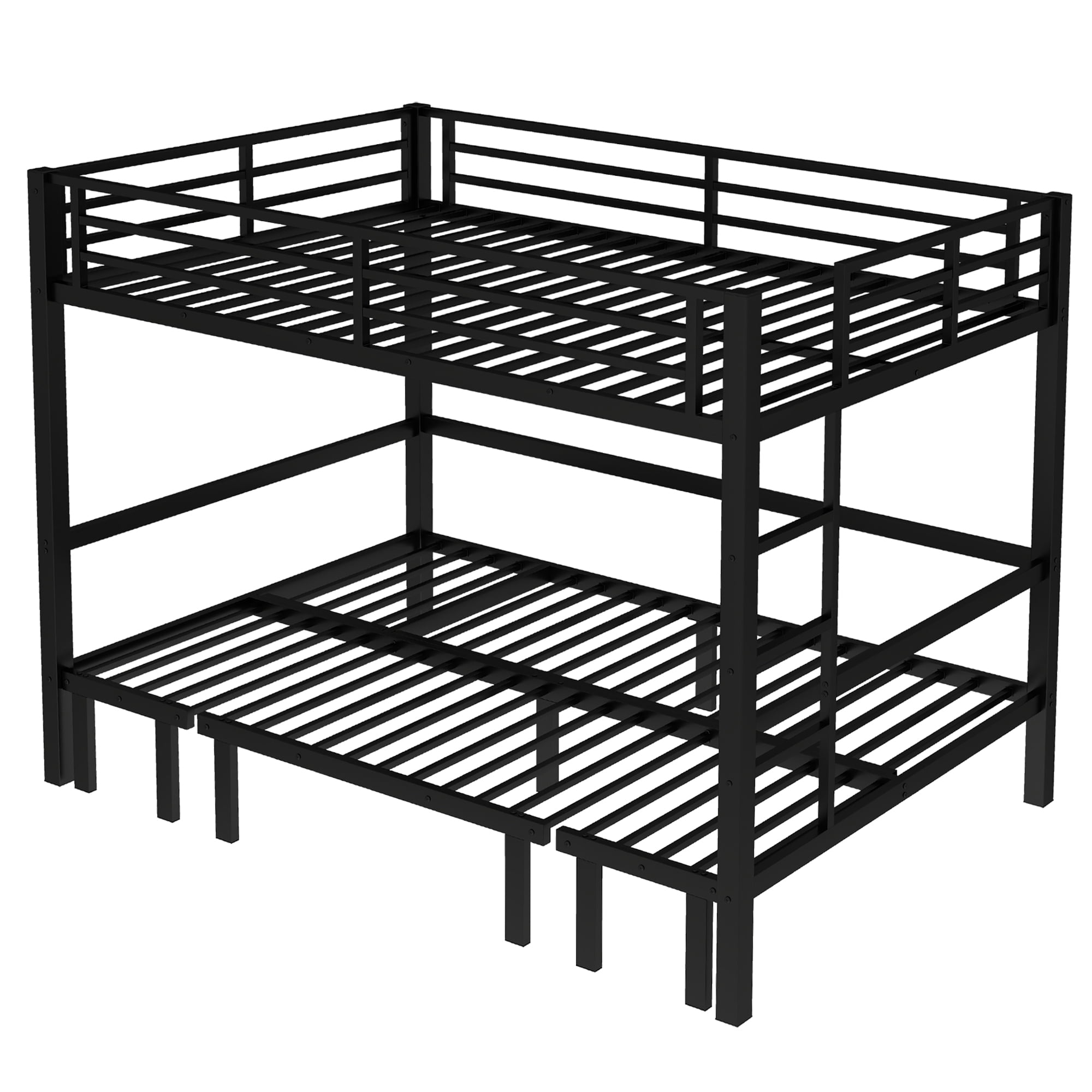 Mintazer Queen Over Queen Metal Bunk Bed with Pull-Out Lower Bed & Guardrails for Teens Adults Bedroom Dorm, Black
