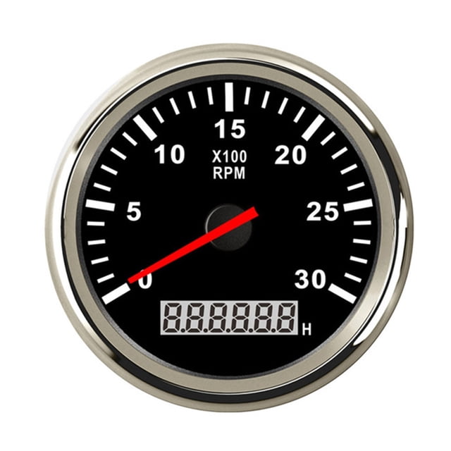 85mm Tachometer Gauge with LCD Hour Meter 3000 RPM Car Boat Tacho Sensor Marine Tacho Meters 12V/24V Red Backlight ,Easy to Calibrate