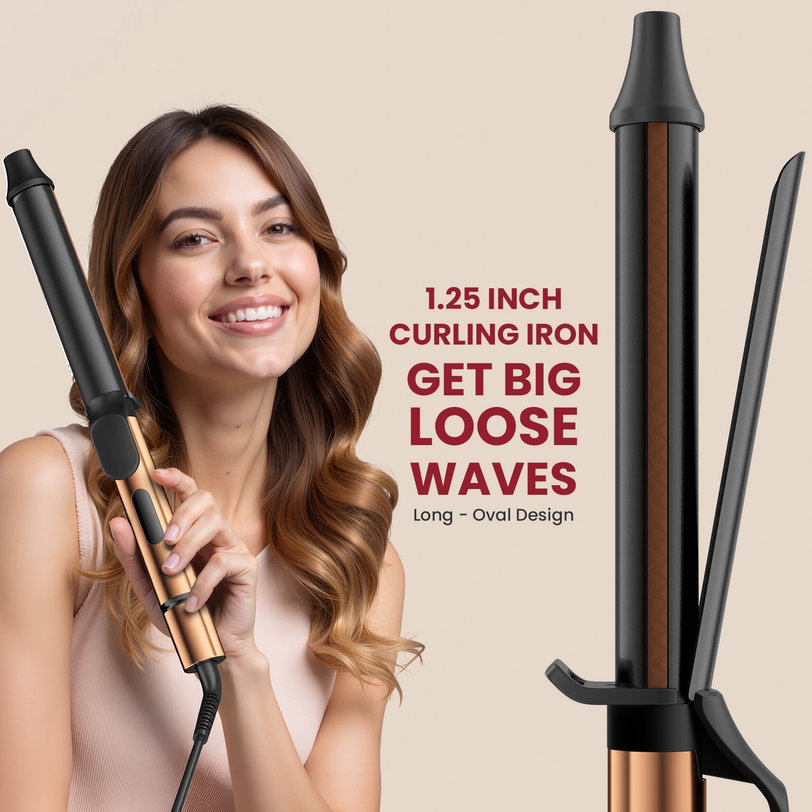 1.25 inch Professional Curling Iron, Long Barrel Curling Wand, Ceramic Hair Curler with 8 Heat Settings, 30s Fast Heat-up, Dual Voltage for Global Travel, Suitable for All Hair Types