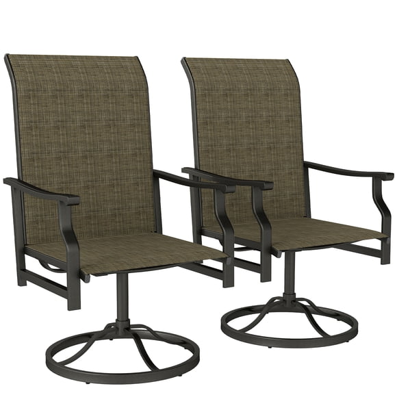 Outsunny Patio Swivel Chair Set of 2, Swivel Rocker with High Back, Brown