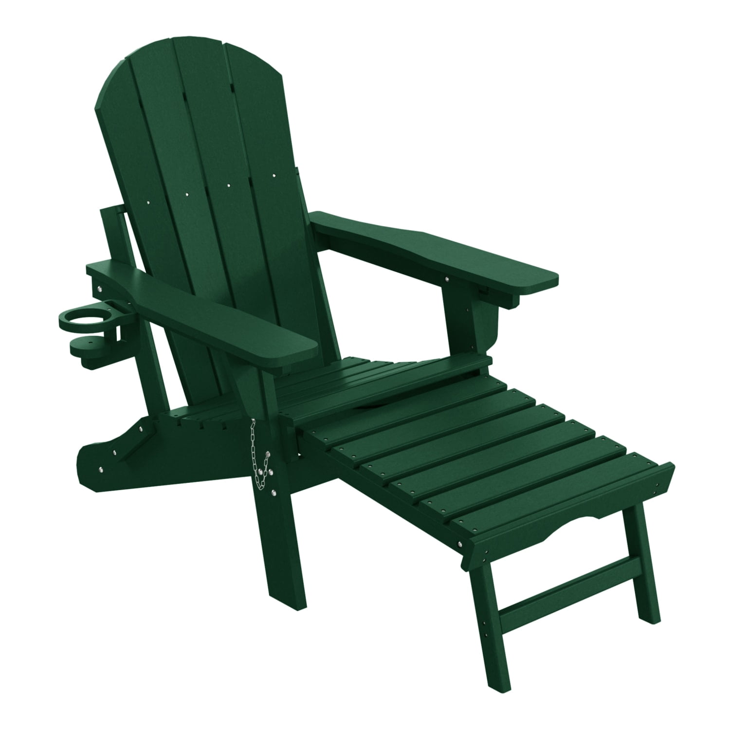 WestinTrends Malibu Folding Adjustable Adirondack Chair with Retractable Ottoman and Cup Holder, Dark Green