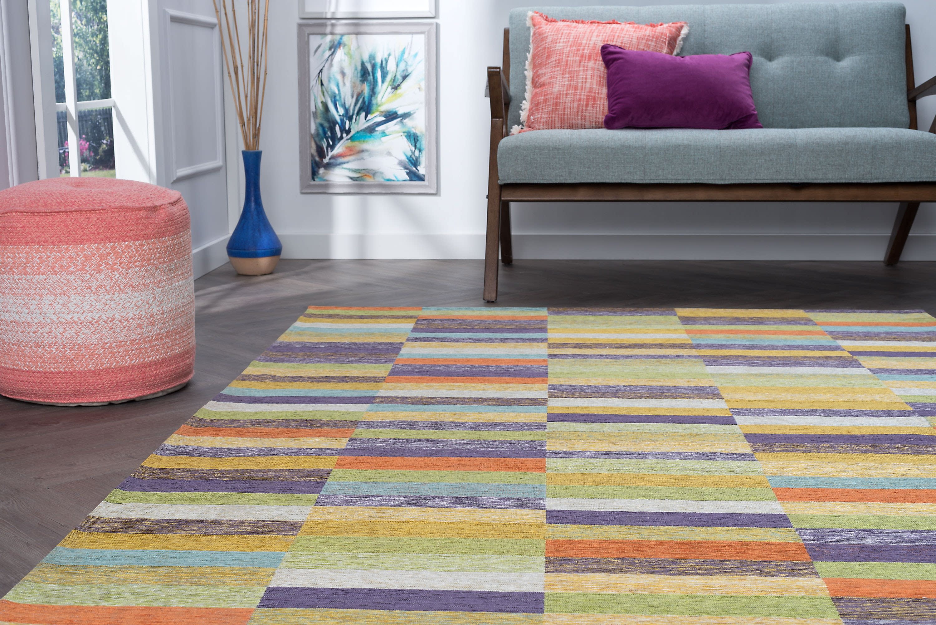 Contemporary 7x10 Area Rug (6'7'' x 9'6'') Colorblock Multi-Color Living Room Easy to Clean