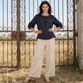 thumbnail image 7 of CIENVNSTG Two Piece Sets for Women Summer Casual 3/4 Sleeve Embroidered Tops Capri Pant Cotton Linen Lounge Set with Pockets Matching Sets Black L-3, 7 of 7
