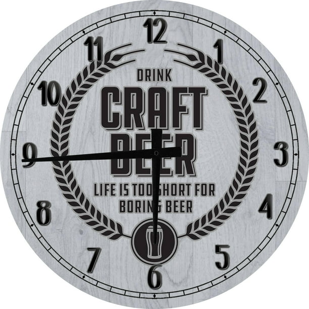 Large Wood Wall Clock 24 Inch Round Beer Wall Art Craft Beer Life is Too Short Bar Round Small
