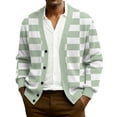 thumbnail image 3 of yuCgh Men's Ribbed Knit Cardigan, Long Sleeve Plaid Print Open Front Jacket, Lightweight Sweater Coat for Fall Layering & Casual Chic Style,Mint Green,L, 3 of 8