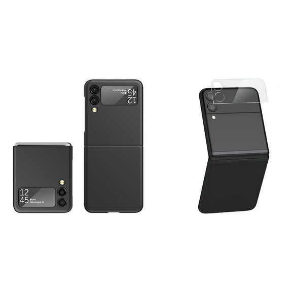 Bemz Accessory Bundle for Galaxy Z Flip 3 5G: Slim Rubberized Matte Snap On Case (Black), Rear Camera Glass Screen Protector