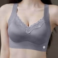 thumbnail image 2 of Womens Lace Bra V Neck Wide Shoulder Strap Solid Color Push Up No Underwire Underwear Gray XXL, 2 of 6