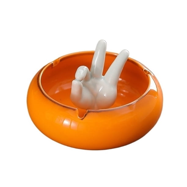 Cenicero de cerámica naranja con forma peculiar for escritorio de sala de estar de hotel