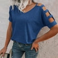 thumbnail image 3 of Mittory Women's Short Sleeve Cut Out Cold Shoulder Tops Deep V Neck T Shirts, 3 of 7