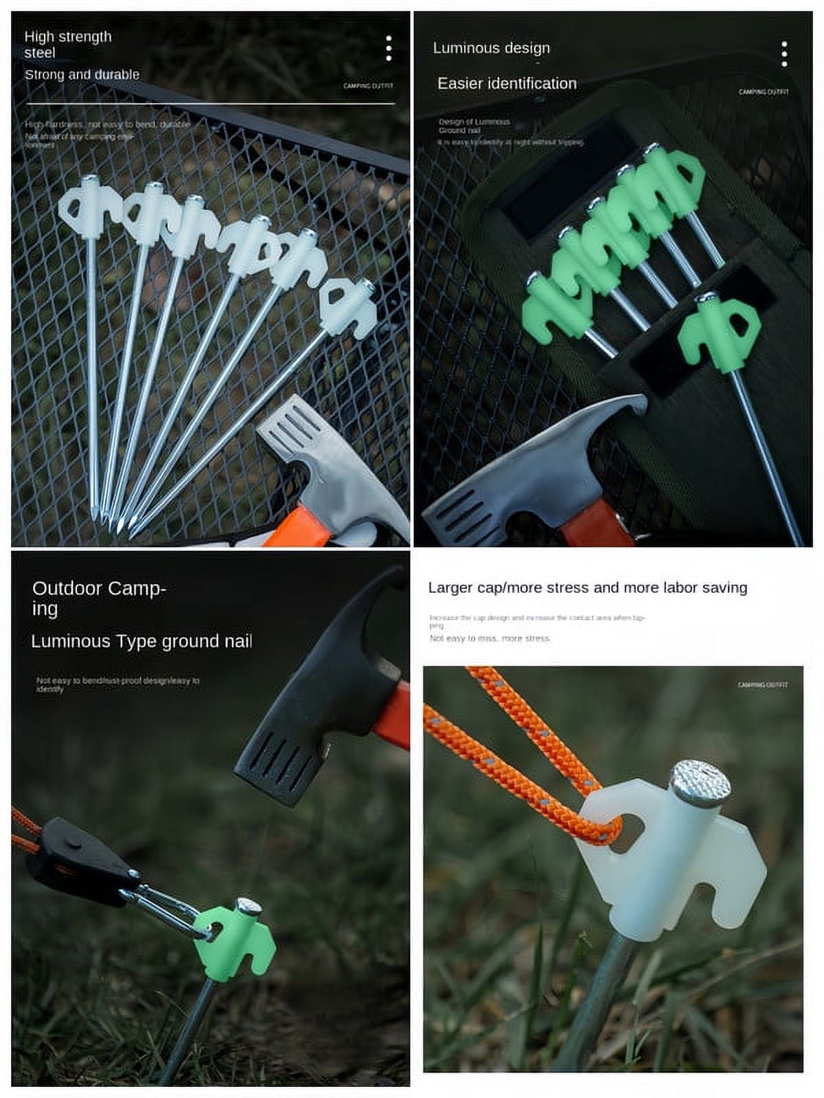 Vobzolite tent stakes heavy duty Glow In The Dark Tent Stakes Pegs (8.27in+8Pcs）