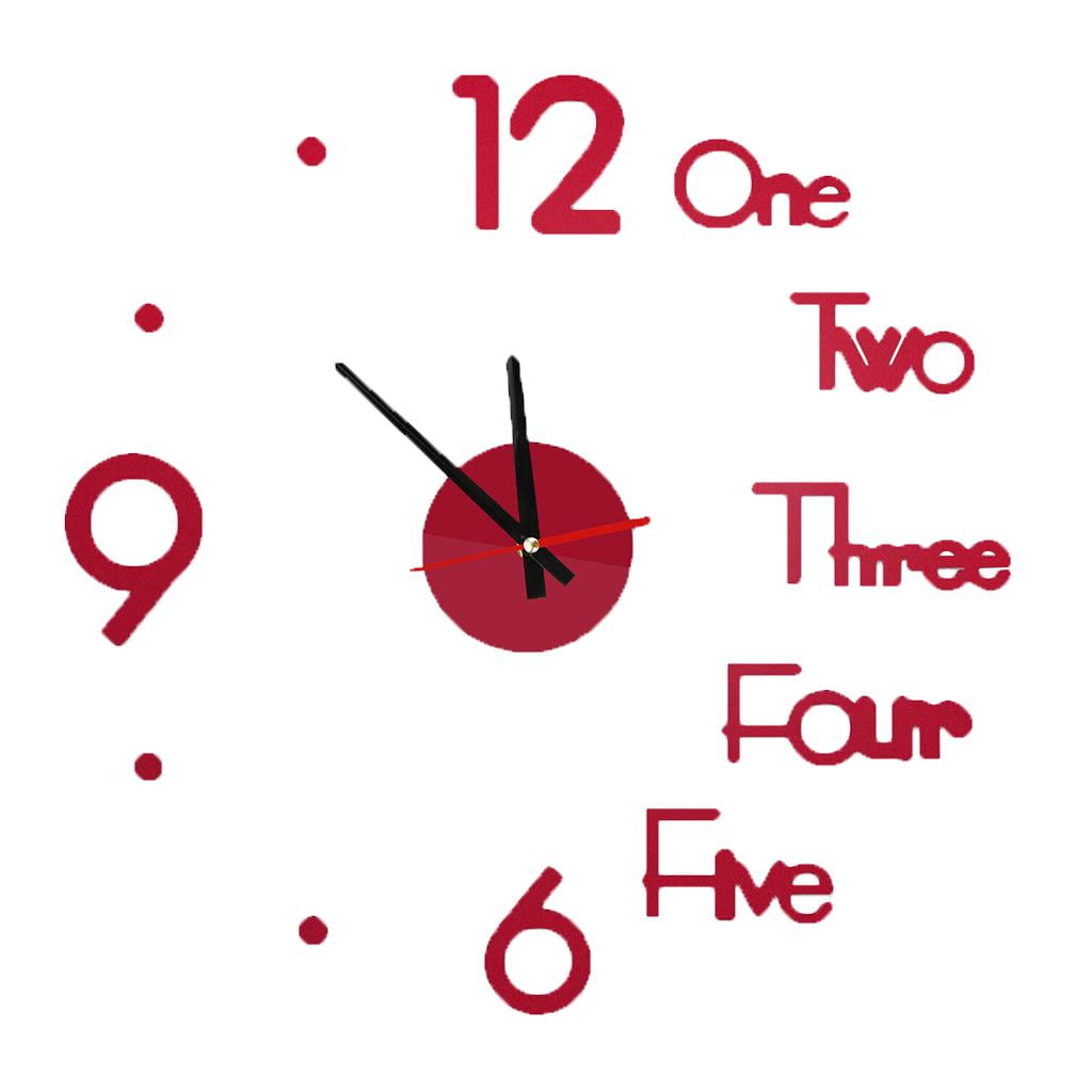 Lazsy 3d art wall Clock Mirror Surface Frameless Clock for living room and office Red