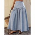 thumbnail image 2 of Blue Striped High-Waist Tiered Maxi Skirt With Ruffle Waist, 2 of 7