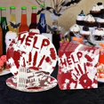 thumbnail image 3 of Vajilla desechable de terror para Halloween, placa de papel con estampado sangriento de manos, delantal sangriento de carnicero, accesorios de decoración de fiesta de zombis, 3 of 4