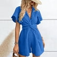 thumbnail image 2 of Jerdar Outfits for Women Summer Casual Short Sleeve Button Down Tops Blouses Shirts and Shorts Set with Pockets Jumpsuit M, 2 of 6