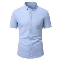 AHTJRT Mens Slim Fit Stretch Short Sleeve Button Down Dress Shirts with Spread Collar Business Casual Outfits Blue M