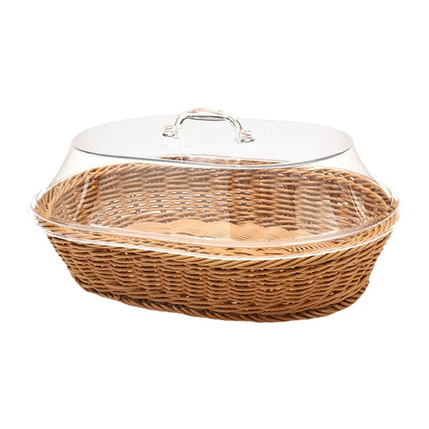Cesta de mimbre BLESIY Cesta para servir alimentos decoración con tapa para lavar verduras 35cmx45cm