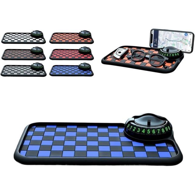 Multi-Functional Support Anti-Slip Pad for Car,Multifunctional Car Anti-Slip Dashboard Mat with 360° Rotating Phone Holder & Hidden Parking Number Plate,Dashboard Organizer for Phone,Keys,Sunglasses