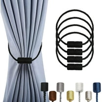 4 Pack Magnetic Curtain Tiebacks, Black Modern Rope Tiebacks for Curtains
