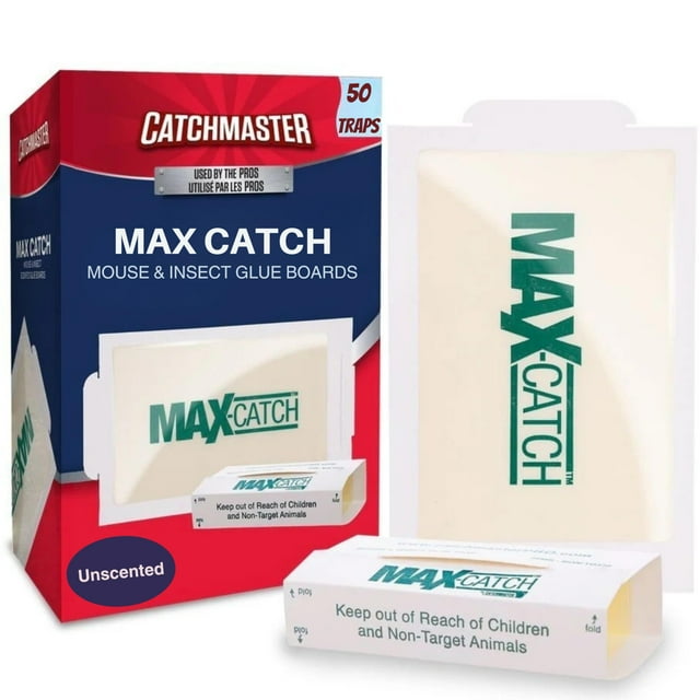 MAX Catch Sticky Mice Traps, Sticky Glue Boards, Catchmaster, Sticky Bug Traps, Unscented Glue Boards for Mouse & Insect Control - Pack of 50