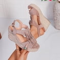 thumbnail image 5 of Womens Platform Wedge Sandals Fringe Suede Peep Toe Espadrilles Ankle Strap Wedges Heels Fashion Cutout Pumps Purple Size 8.5, 5 of 8