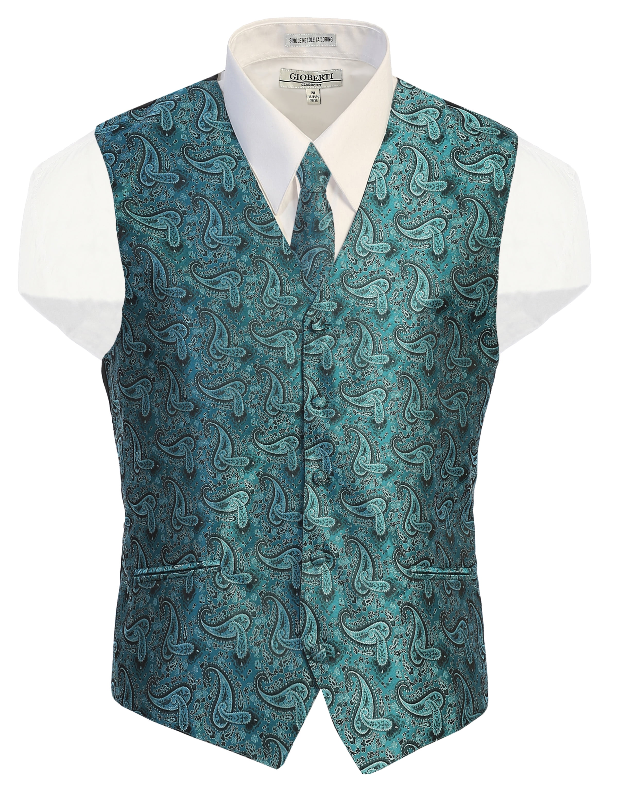 Gioberti Men's Formal 4pc Paisley Vest Necktie Bowtie And Pocket Square, Red, 4X Large