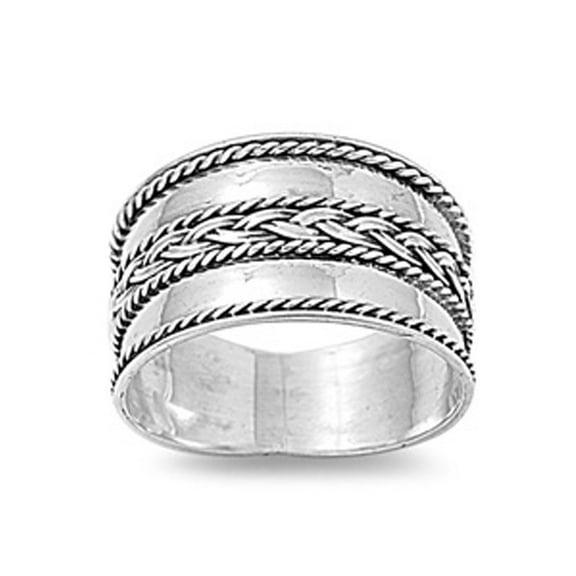 Bali Weave Braid Rope Wide Ring 925 Sterling Silver Band Jewelry Female Male Unisex Size 10