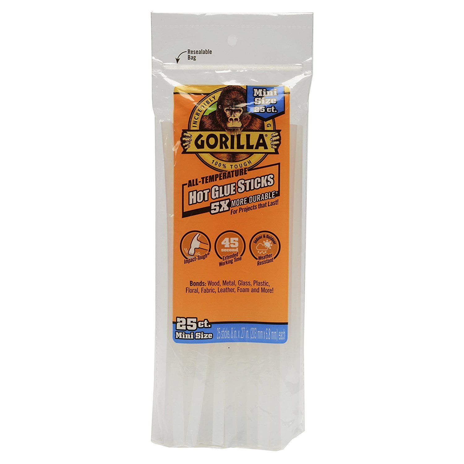 Gorilla 3022502 Hot Glue Sticks 8 In. Mini Size, 25Count 6 pack