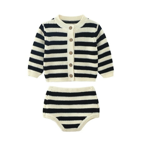 

PEACNNG baby clothing knitwear two piece set baby boy and baby girl set striped sweater spring and Autumn