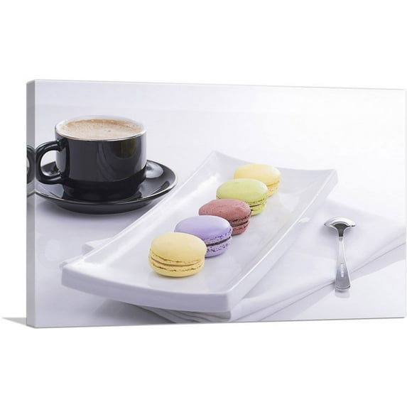 ARTCANVAS Colorful Cookies With Coffee Home decor Canvas Art Print - Size: 26" x 18" (0.75" Deep)