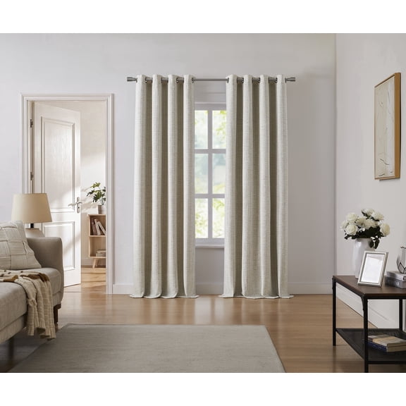 SUNSHIELD SIGNATURE Cheyanne 100% Blackout Curtains for Living Room and Bedroom, 50” x 84”, Linen