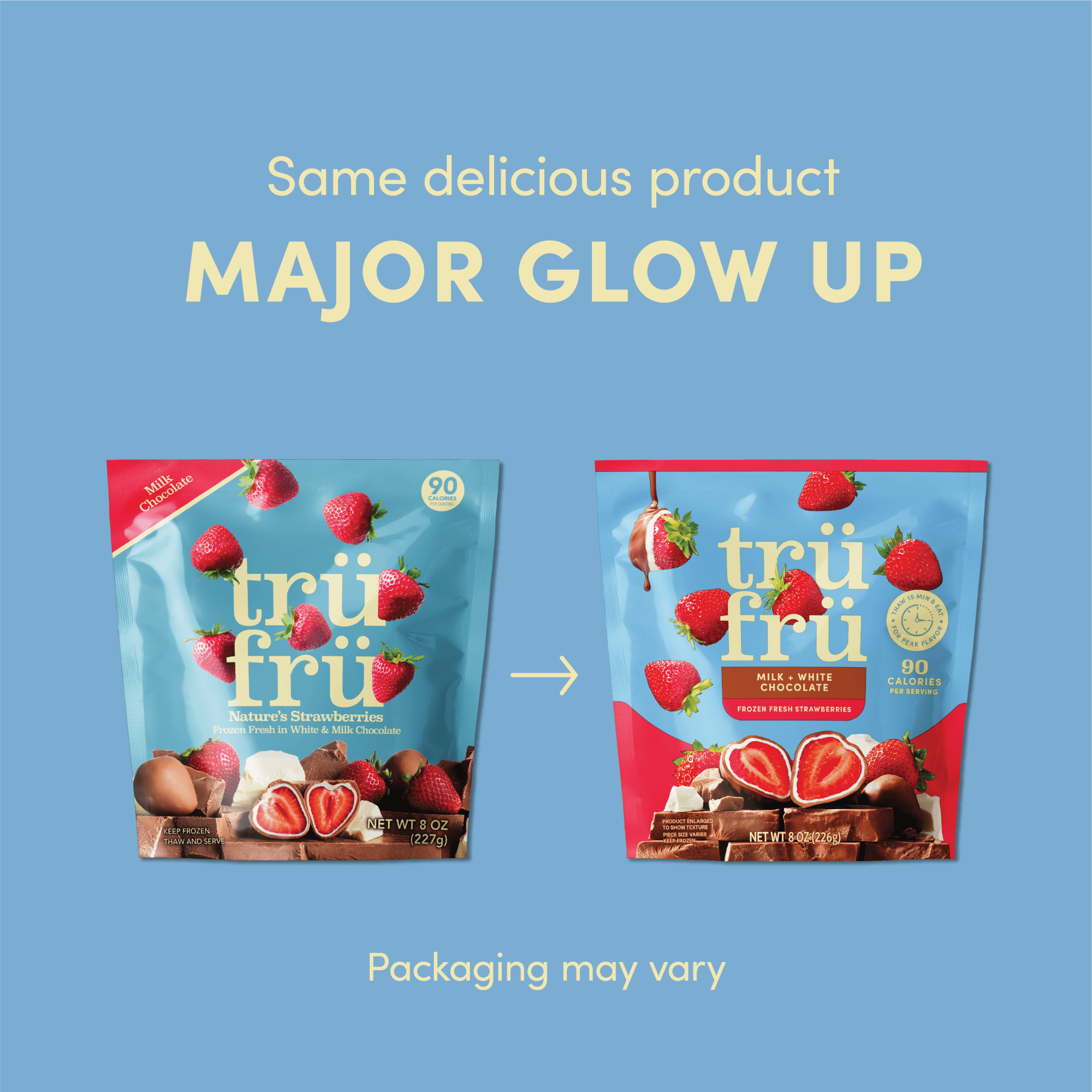 Tru Fru Frozen Strawberries in Milk & White Chocolate, 8oz