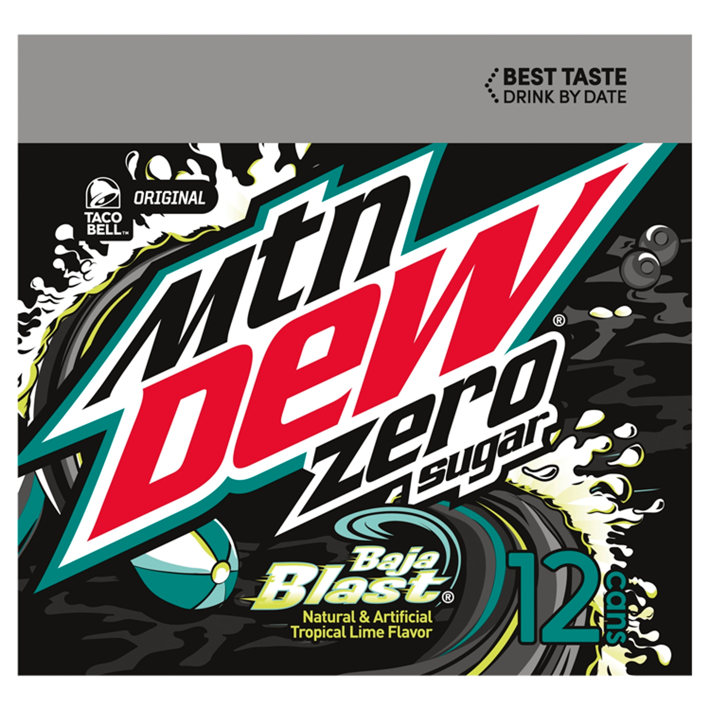 (2 pack) Mountain Dew Zero Sugar Baja Blast Tropical Lime & Citrus Soda Pop, 12 fl oz, 12 Pack Cans