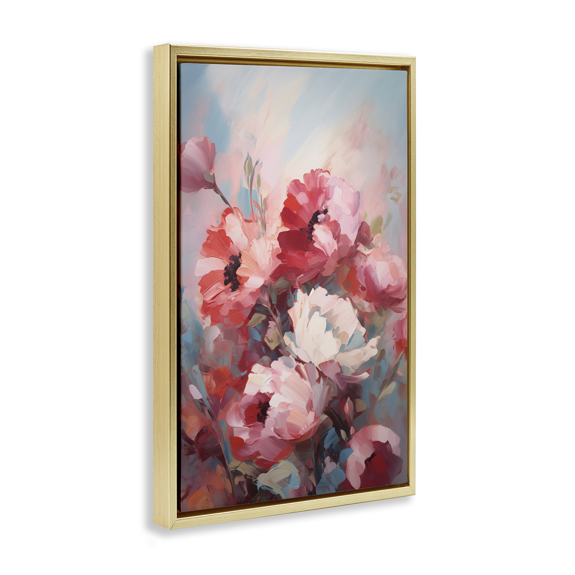 Stupell Industries Red & White Anemones Botanical & Floral Painting Gold Floater Framed Art Print Wall Art, 21 x 31