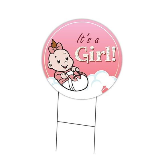 SignMission Corrugated Plastic Sign With Double Sided Image 16" Circular - It's A Girl | Coroplast Yard Sign With Stake |  Made in the USA