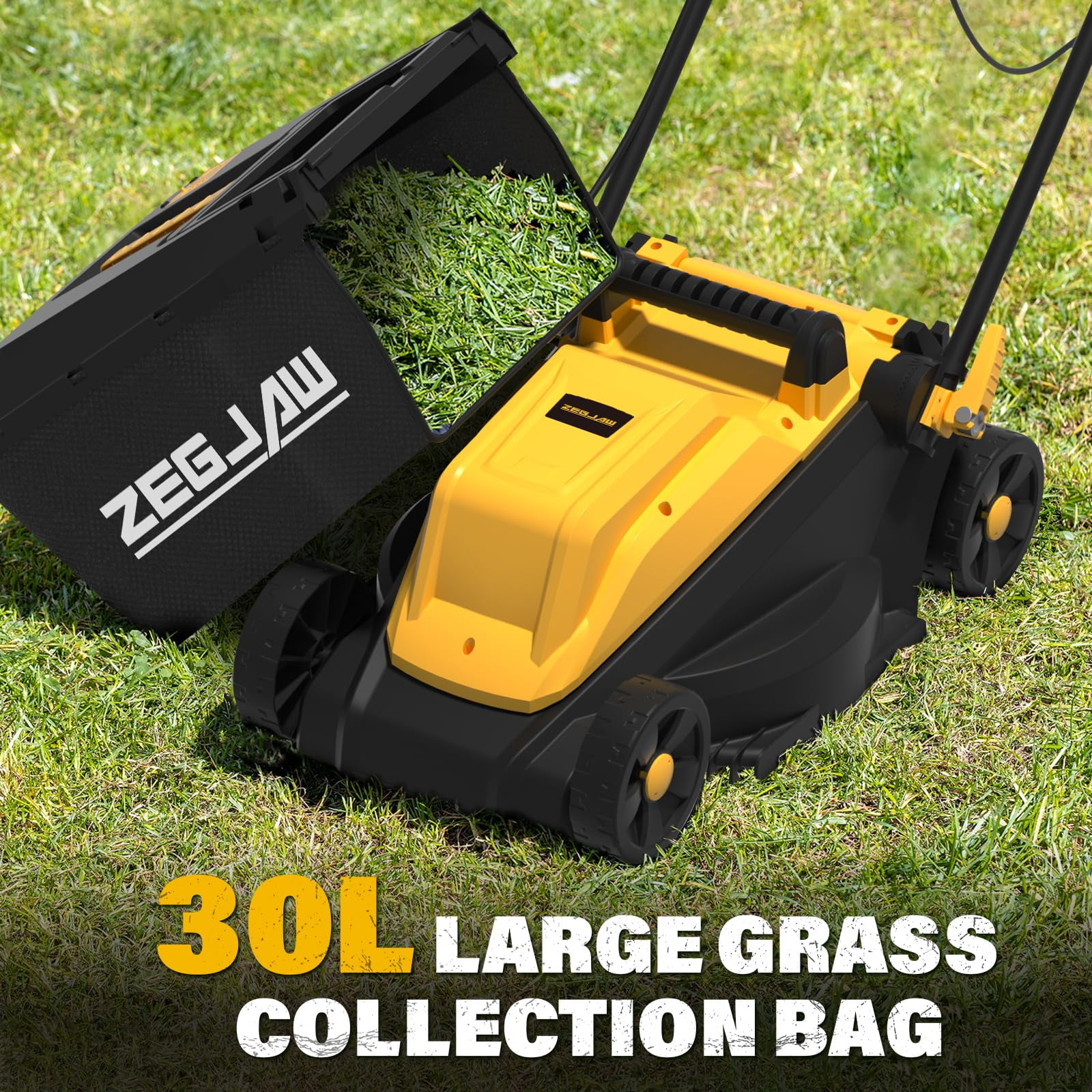 ZEGJAW Electric Lawn Mower Corded, 13 Inch 11-Amp Lawn Mowers with 8 Gallon Collection Bag, 3-Position Cutting Height Adjustment for Lawn Care