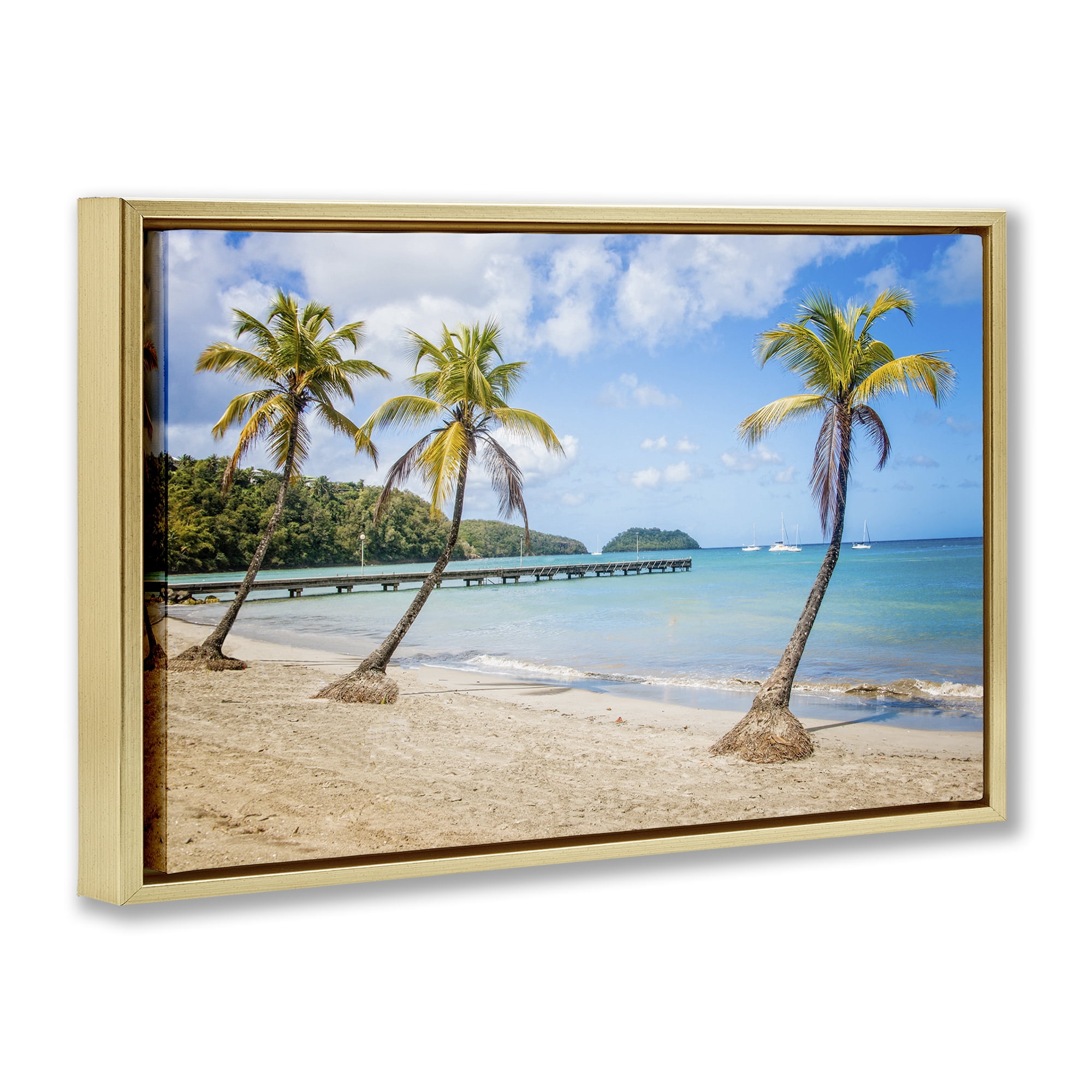 Stupell Industries Tropical Palm Tree Trio Nautical & Beach Photography Gold Floater Framed Canvas Art Print Wall Art, 25 x 17