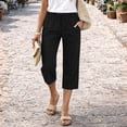 thumbnail image 2 of Capri Pants for Women Cotton Linen Straight Leg Pants with Pockets Cropped Elastic Waist Vacation Trousers, S, 2 of 6