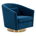 thumbnail image 4 of SAFAVIEH Couture Clara Contemporary Velvet Quilted Swivel Tub Chair, Navy, 4 of 7