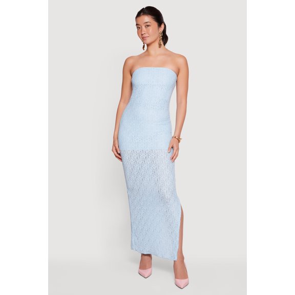 Women's Textured Knit Side Slit Tube Maxi Dress