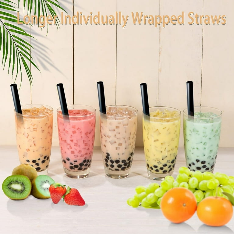 Angled Tips 8 Pieces Reusable Boba Straws and Smoothie Straws, Extra Wide Great for Bubble Tea, Boba Pearls, and Thick Drinks with 2 Cleaning