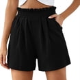 thumbnail image 3 of Zulora Women's Solid Color Shorts With Ruffled Waist And Pockets High Waisted Casual Elastic Waist Summer Beach Daily Shorts​, 3 of 7