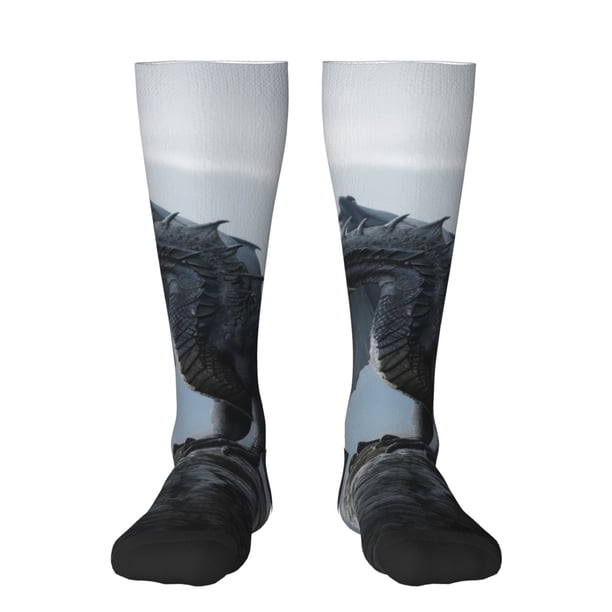 Balery Valley Gray Dragon Calcetines novedosos Calcetines deportivos Calcetines hasta la rodilla Calcetines de algodón Calcetines originales y geniales