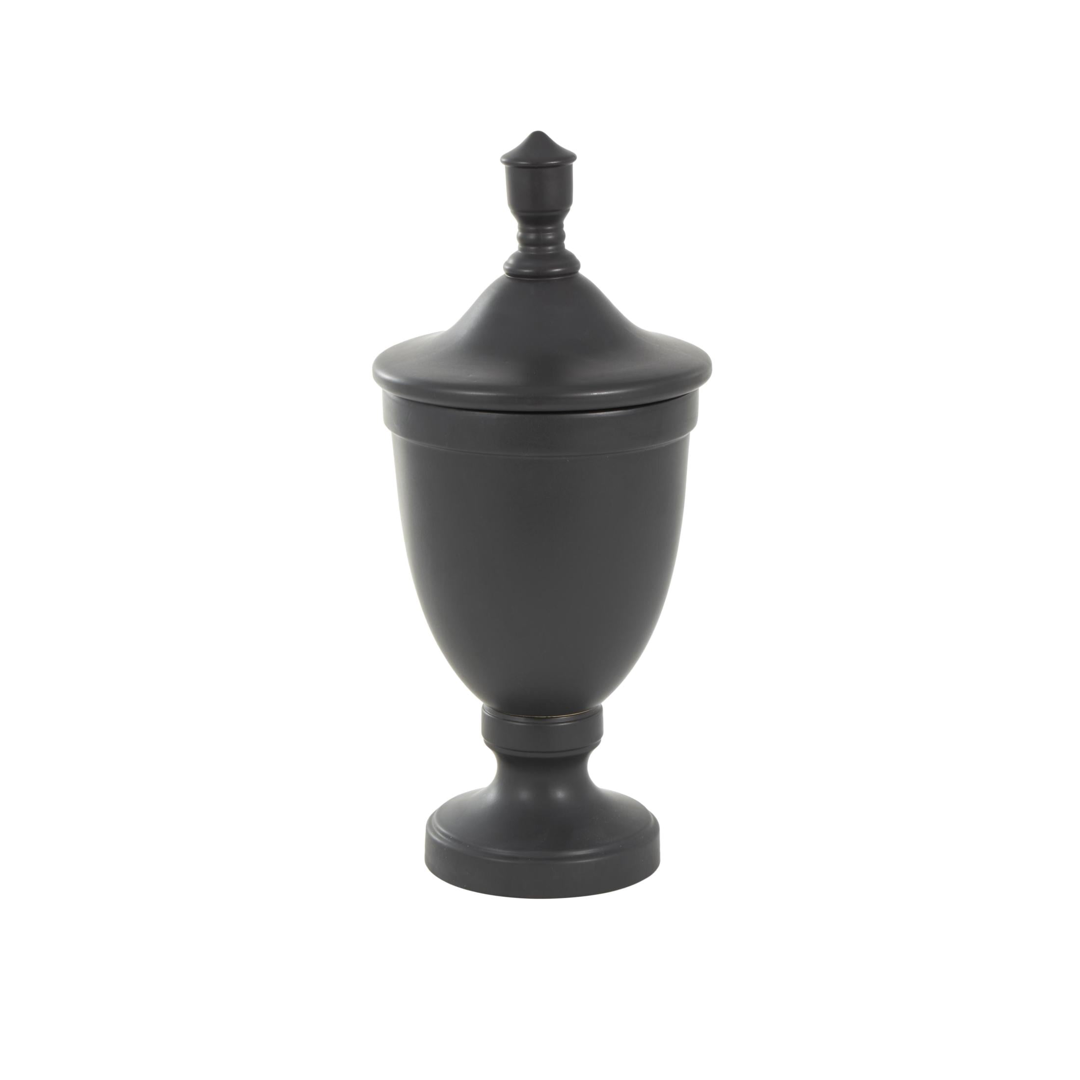 DecMode 10" x 22" Black Ceramic Fluted Urn Shaped Decorative Jars with Lid, 1-Piece