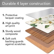 Cala Home Magnolias 4 Pack Premium Decorative Hardboard Cork Back Tabletop Placemats