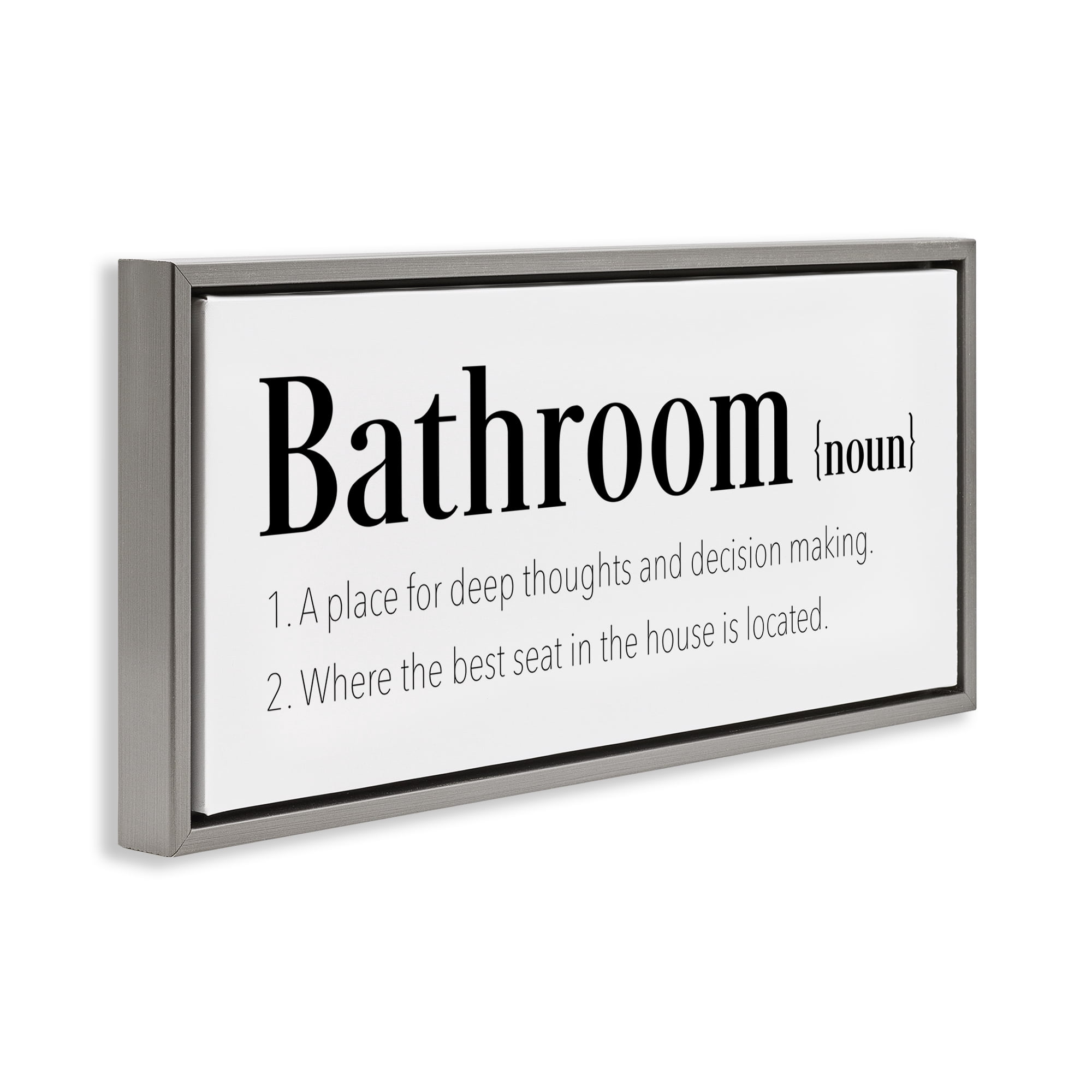 Stupell Industries Funny Bathroom Definition Bath & Laundry Painting Gray Floater Framed Canvas Art Print Wall Art, 25 x 11