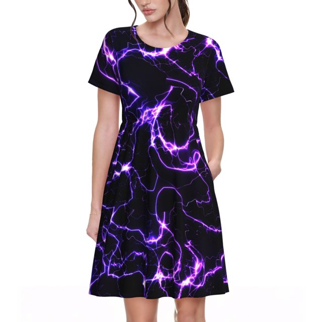 Disketp Galaxy Lightning para Vestido de Manga Corta para Mujeres, Vestidos de Verano para Mujeres, Casual y Holgado para la Playa